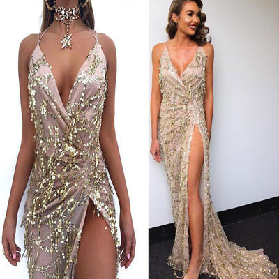Vestido Halter Escotado con Lentejuelas Sexy - Image 3