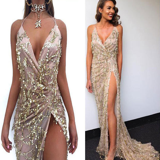 Vestido Halter Escotado con Lentejuelas Sexy - Image 3