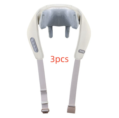 Light gray shoulder and neck massager with blue trim, featuring control buttons and adjustable straps. - Image 27