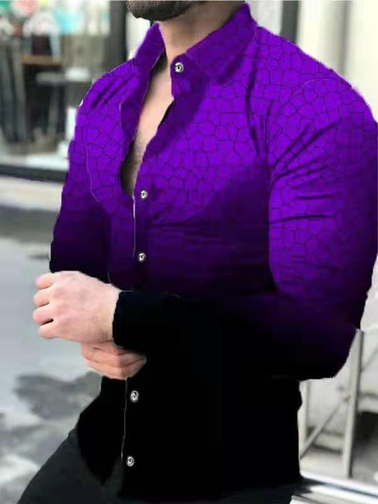 Camisa Manga Larga Estampado 3D Diseño Irregular Ajuste Slim Hombre Moda Urbana - Image 9