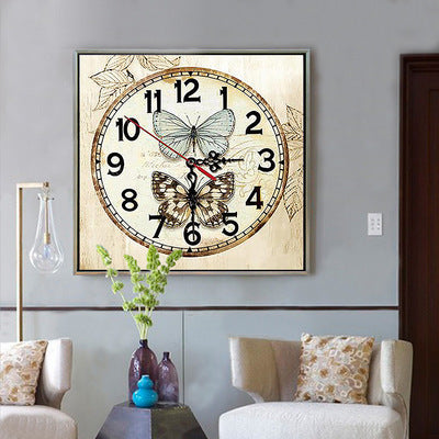 Reloj de Pared Mariposa con Diamantes de Punto de Cruz