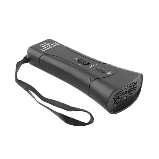 Yellow and black ultrasonic dog training devices with wrist straps, one in retail packaging. - Image 19