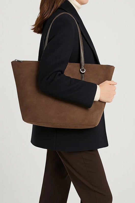 Bolso Shopper de Gamuza Marrón para Mujer - Image 5