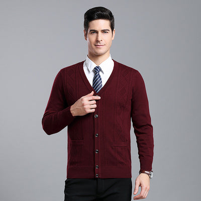 Cardigan de Lana Merino con Cuello V - Suéter Tejido Clásico para Hombre