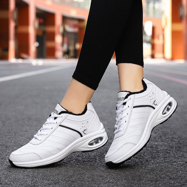 Zapatillas Deportivas para Mujer de Cuero con Suela Gruesa y Transpirabilidad