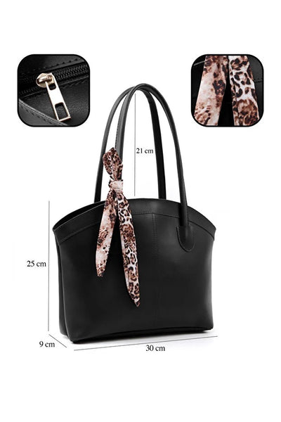 Bolso de Cuero Sintético con Cierre y Pañuelo - Bandolera Negra para Mujer - Image 5