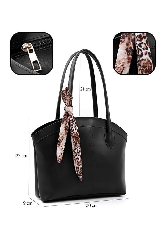 Bolso de Cuero Sintético con Cierre y Pañuelo - Bandolera Negra para Mujer - Image 5