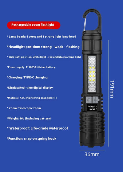 Linterna Táctica Recargable con Zoom y Láser Blanco para Patrullaje - Image 6