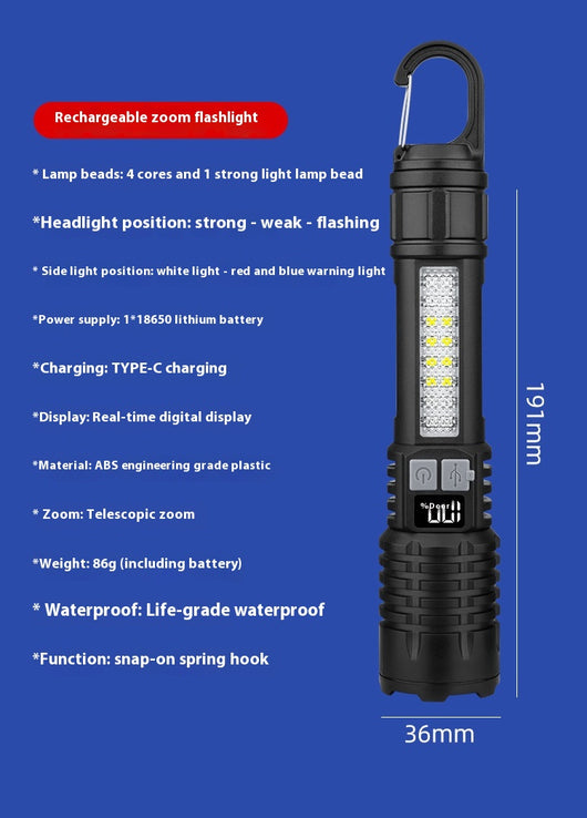 Linterna Táctica Recargable con Zoom y Láser Blanco para Patrullaje - Image 6