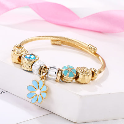 Pulsera de Acero Inoxidable con Dije Floral Mosaico Dorado - Image 17