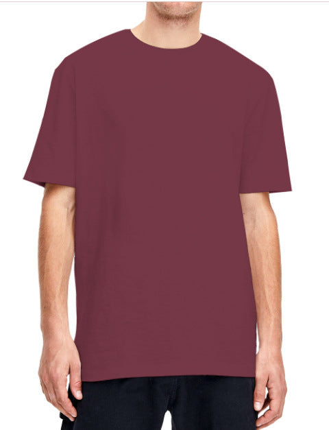 Plain light beige short-sleeved crew neck t-shirt made of cotton, shown on a model. - Image 39