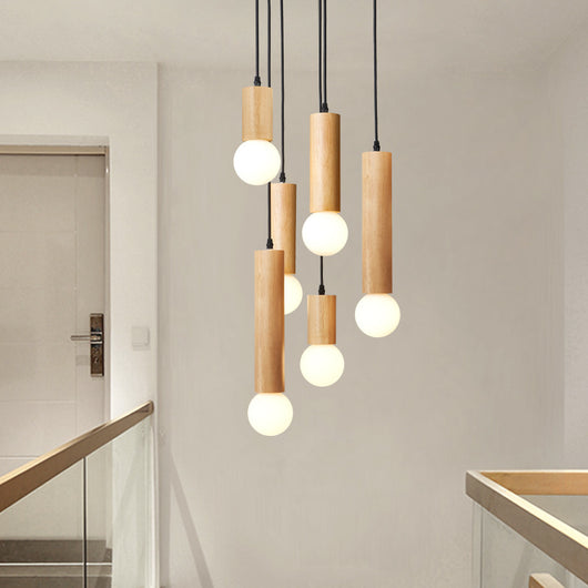 Lámpara Colgante de Madera para Restaurante - Diseño Moderno Minimalista