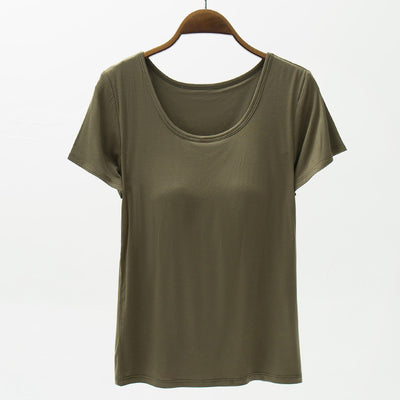 Camiseta Modal Mujer Manga Corta con Refuerzo de Pecho Color Sólido - Image 11