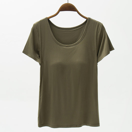 Camiseta Modal Mujer Manga Corta con Refuerzo de Pecho Color Sólido - Image 11