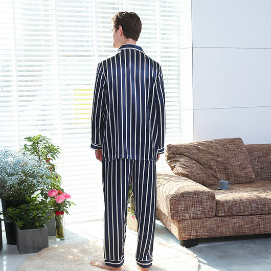 Pijama de Hombre Otoño con Rayas de Seda Simulada - Image 5