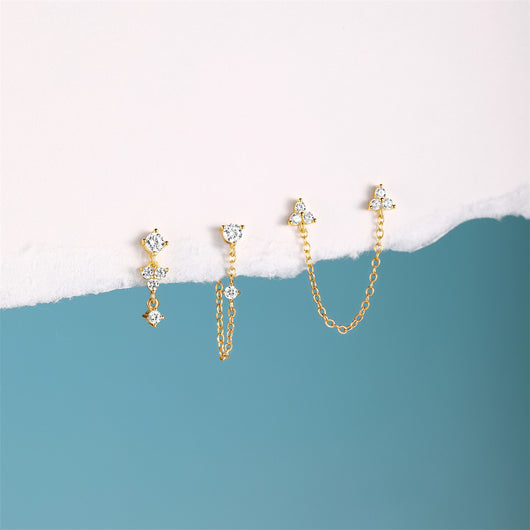 Aretes de Plata Esterlina 925 con Zirconia Geométrica y Borla para Uso Diario - Image 22