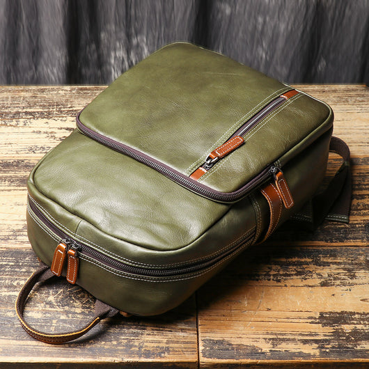 Mochila de Cuero Viaje Bicolor - Bolso Escolar Piel Suave Premium - Image 3