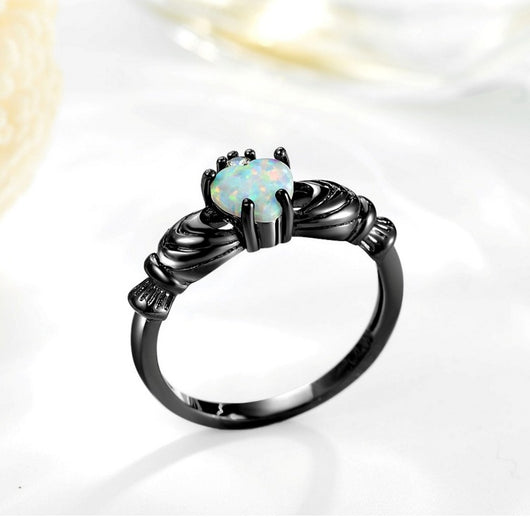Anillo Corona de Ópalo Corazón Acero Negro - Image 4