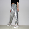 Calça Harem Prateada de Cintura Alta com Bolsos - Estilo Streetwear Moderno