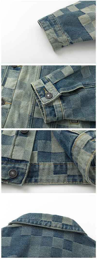Chamarra Denim Mosaico Estilo Coreano para Hombre - Image 10