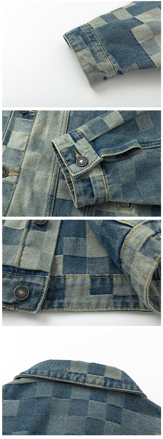 Chamarra Denim Mosaico Estilo Coreano para Hombre - Image 10