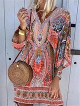 Vestido Bohemio Largo con Escote en V y Mangas Largas - Image 7