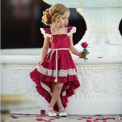Vestido Infantil Corto con Mangas Volantes y Dobladillo Asimétrico - Image 5