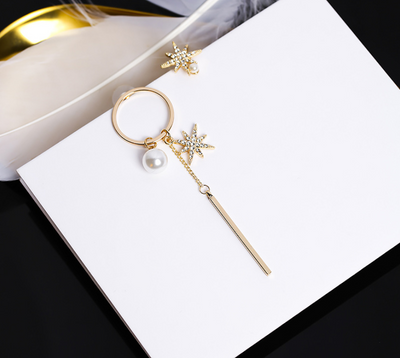 Aretes Asimétricos de Estrellas y Perlas - Estilo Coreano y Europeo - Image 8