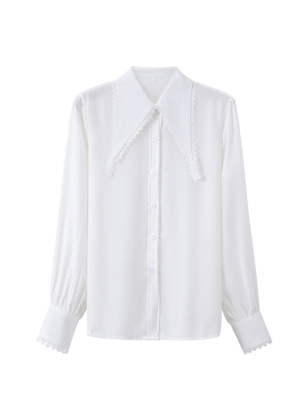 Blusa Blanca Suelta de Chifón Manga Larga para Mujer - Image 3