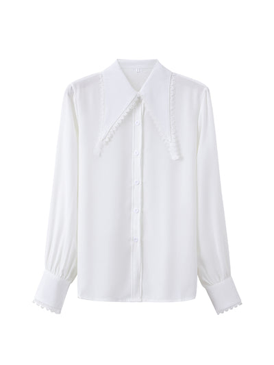 Blusa Blanca Suelta de Chifón Manga Larga para Mujer - Image 3