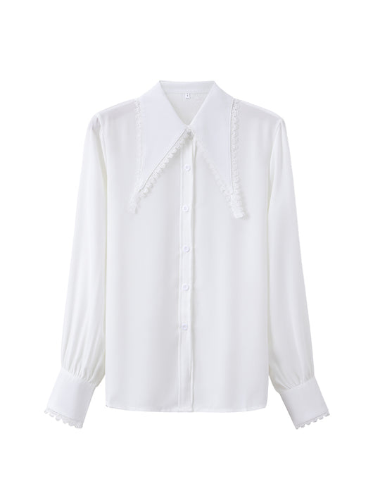 Blusa Blanca Suelta de Chifón Manga Larga para Mujer - Image 3