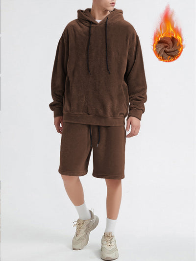 Conjunto de Sudadera con Capucha y Shorts en Fleece Coral para Hombre Talla Grande - Image 34