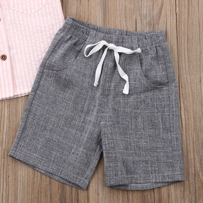 Conjunto Infantil de Camisa y Pantalones Cortos a Rayas con Cuello Solapa - Image 10