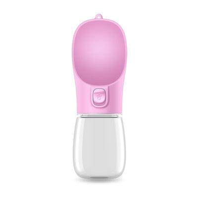 Pink portable pet drinking cup with a clear water reservoir and a paw print button for dispensing water. - Image 9