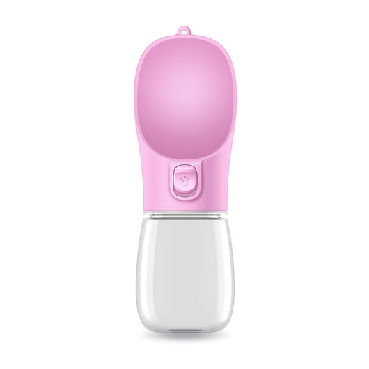 Pink portable pet drinking cup with a clear water reservoir and a paw print button for dispensing water. - Image 9