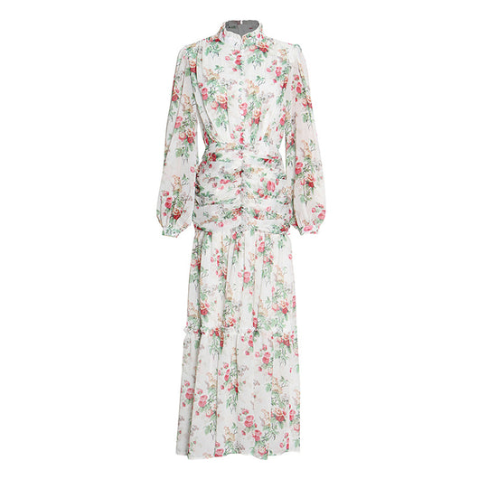 Vestido Estampado con Cuello Mao y Mangas Globo Plisadas - Image 24