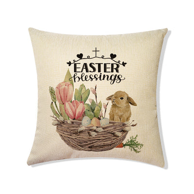 Funda de Cojín Decorativa Pascua - Canasta Flores y Conejito para Sofá y Auto - Image 6