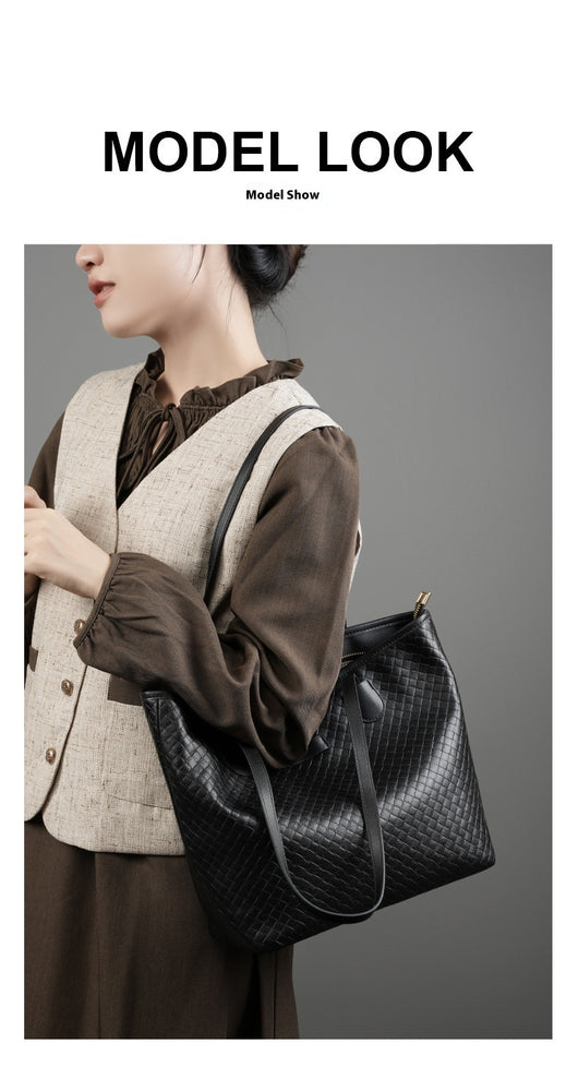 Bolsa de Cuero Genuino con Tejido - Diseño Versátil de Un Hombro para Mujer - Image 10