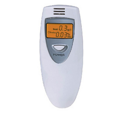 White high-precision digital alcohol tester with an LCD screen displaying 0.00% and a grey wrist strap. - Image 3