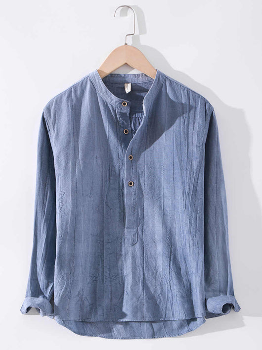 Camisa de Lino Manga Larga con Cuello Mao Estilo Retro - Image 7