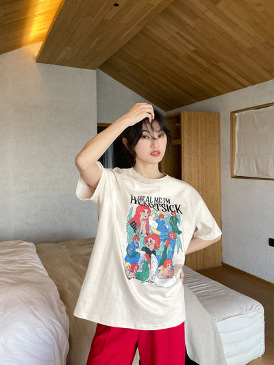 Playera Estampada Suelta y Ajustada para Mujer - Cuello Redondo Manga Corta