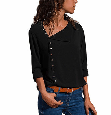 Blusa de Cuello Oblicuo Asimétrico con Manga Larga - Image 3