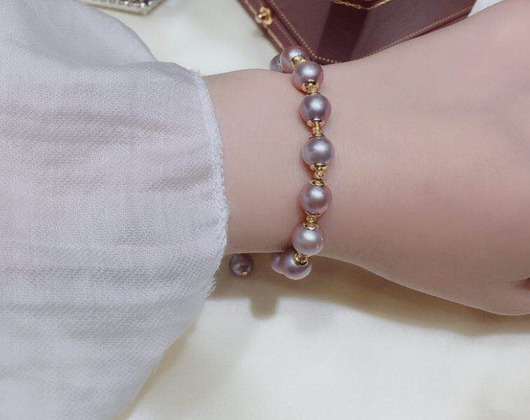 Pulsera Ajustable de Perlas de Agua Dulce Púrpura - Image 4