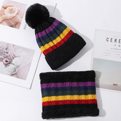 Gorro Tejido Grueso a Rayas con Combinación de Colores para Mujer - Image 13