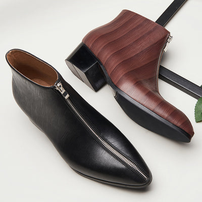 Botas Altas de Cuero con Punta Afilada y Cierre de Cremallera para Hombre - Image 5