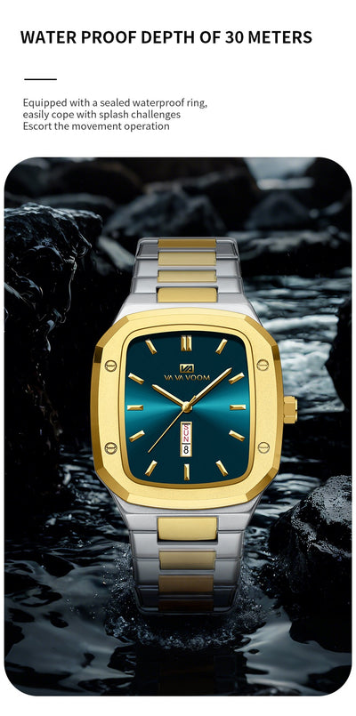 Reloj Ejecutivo Rectangular de Acero con Doble Calendario para Hombre - Image 24