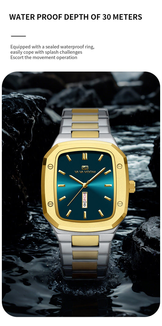 Reloj Ejecutivo Rectangular de Acero con Doble Calendario para Hombre - Image 24
