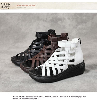 Sandalias Étnicas Retro con Cuña - Botas Tipo Sandalia de Cuero Genuino para Mujer - Image 13
