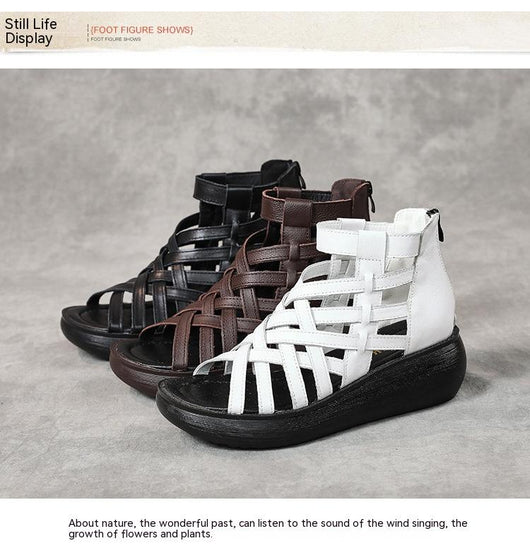 Sandalias Étnicas Retro con Cuña - Botas Tipo Sandalia de Cuero Genuino para Mujer - Image 13