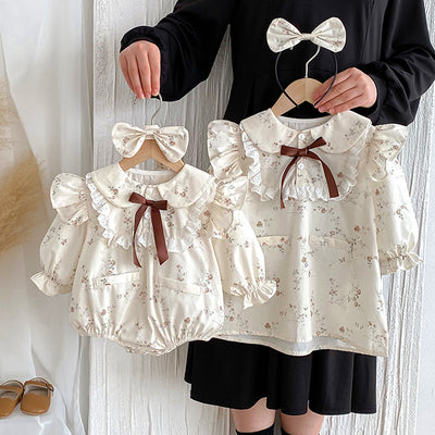 Vestido Romper para Bebé Niña con Mangas Volantes y Encaje